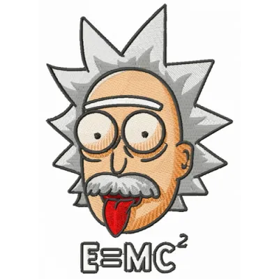 Preview of the Rick E = mc2 embroidery design featuring iconic elements from Rick and Morty for creative projects.