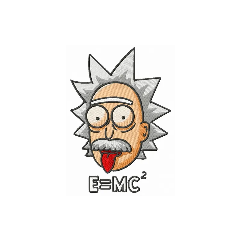 Preview of the Rick E = mc2 embroidery design featuring iconic elements from Rick and Morty for creative projects.