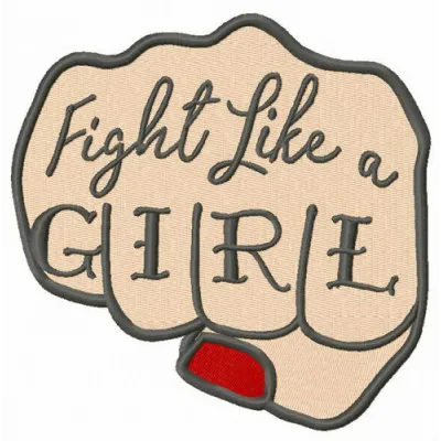 Fight like a girl fist embroidery design showcasing an empowering quote for stitching on apparel or accessories.