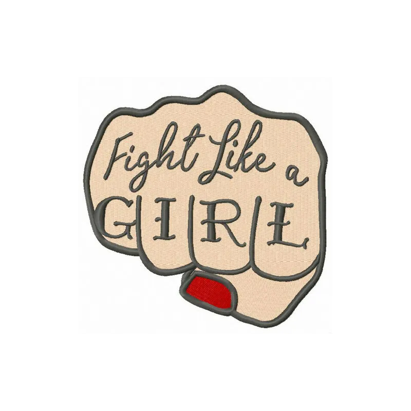 Fight like a girl fist embroidery design showcasing an empowering quote for stitching on apparel or accessories.