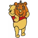 Adorable embroidery design featuring Pooh with a Halloween pumpkin, perfect for festive stitching projects.