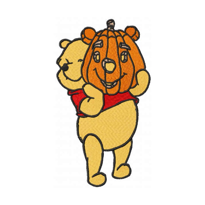 Pooh with Halloween pumpkin embroidery design - Embroidery Design