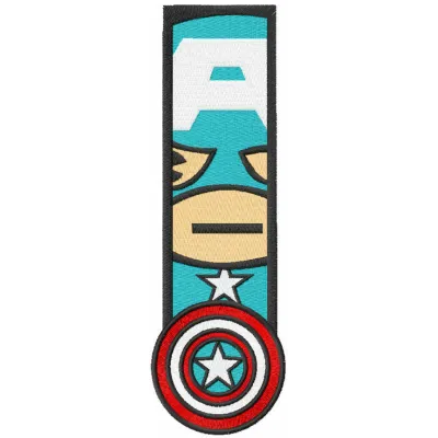 Captain America chibi bookmark embroidery design featuring a cute, stylized superhero character.