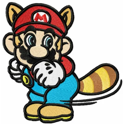 Super Mario raccoon embroidery design showcasing a playful raccoon character for creative stitching projects.