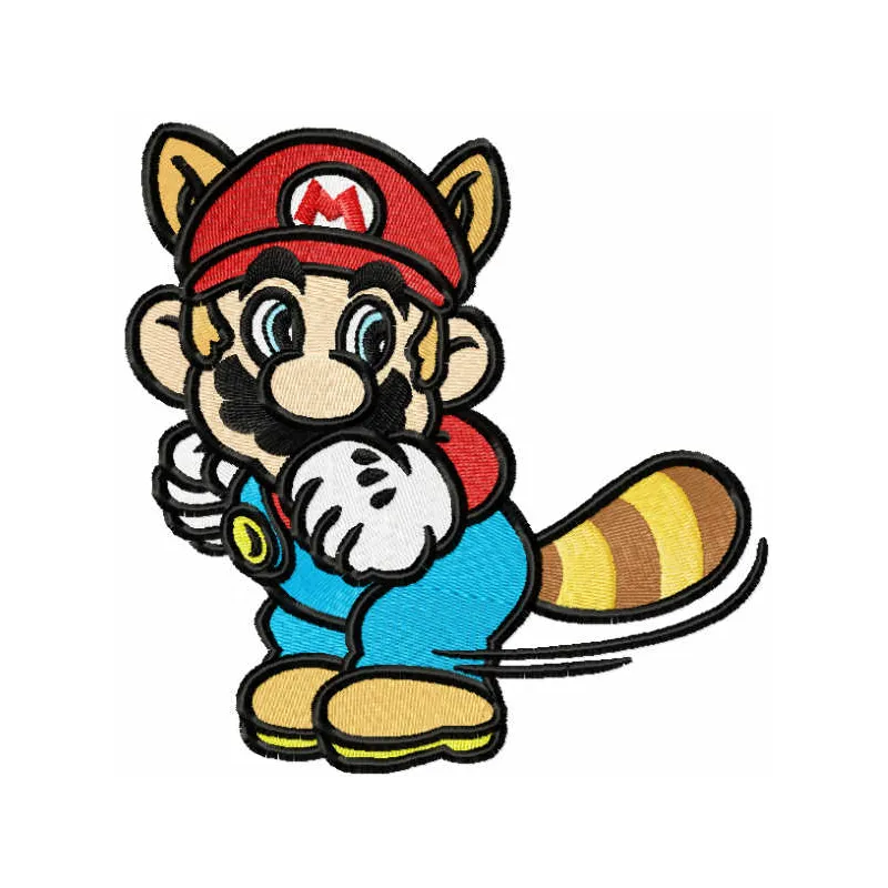Super Mario raccoon embroidery design showcasing a playful raccoon character for creative stitching projects.