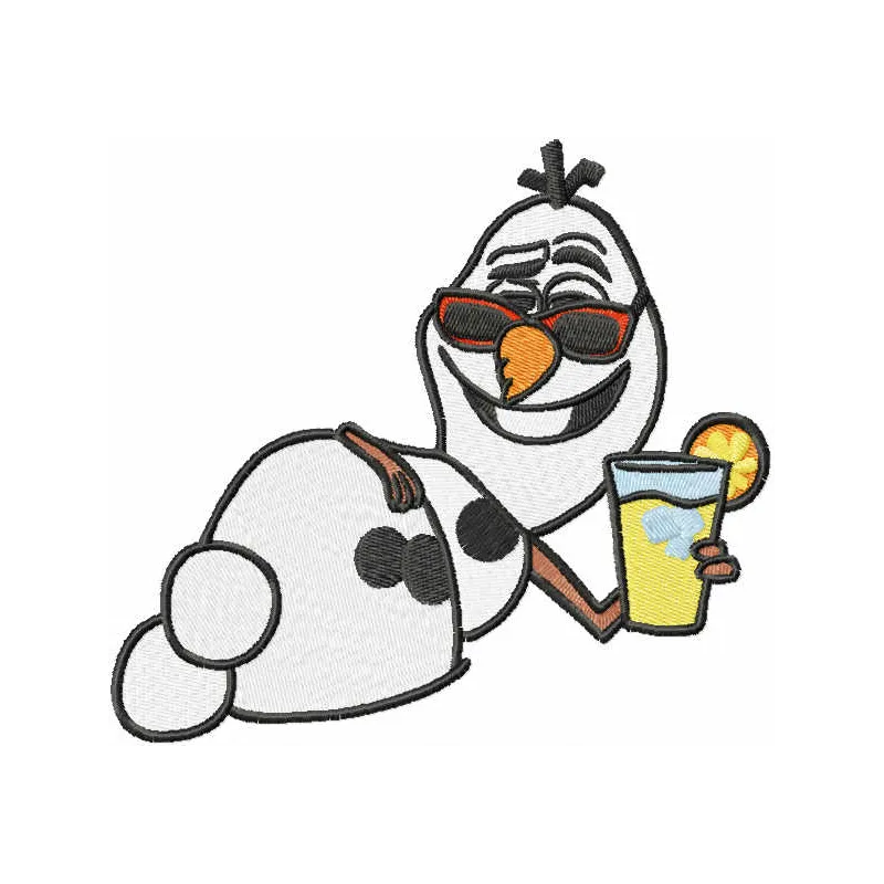 Olaf on the beach embroidery design featuring the beloved snowman from Frozen, perfect for summer-themed projects.
