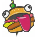 Durr Burger embroidery design featuring a fun burger motif inspired by Fortnite, ideal for various projects.