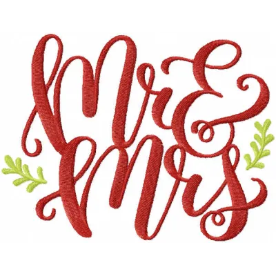Mr and Mrs embroidery design featuring elegant lettering, perfect for wedding gifts or home decor projects.