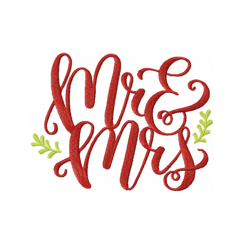 Mr and Mrs embroidery design featuring elegant lettering, perfect for wedding gifts or home decor projects.