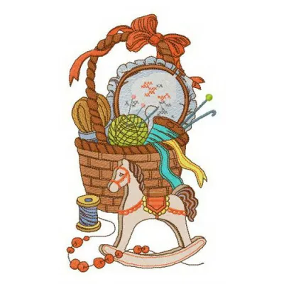 Granny's basket embroidery design showcased on a cozy blanket, featuring intricate stitching patterns and vibrant details.