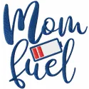 Preview of the 'Mom Fuel' embroidery design featuring a stylish quote, ideal for stitching on tote bags or hoodies.