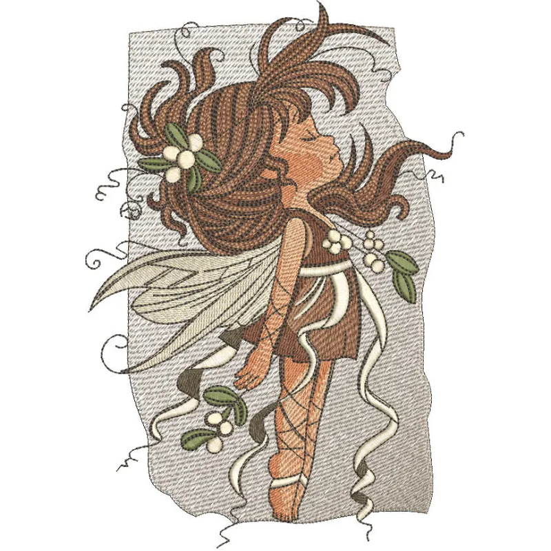 Preview of the Snowberry fairy embroidery design featuring a whimsical fairy among snowberries.