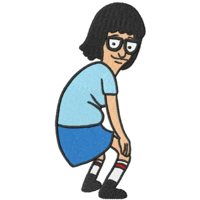 Tina Belcher embroidery design featuring her signature look, ideal for stitching on apparel and accessories.