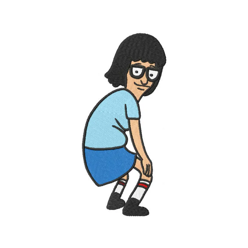 Tina Belcher embroidery design featuring her signature look, ideal for stitching on apparel and accessories.