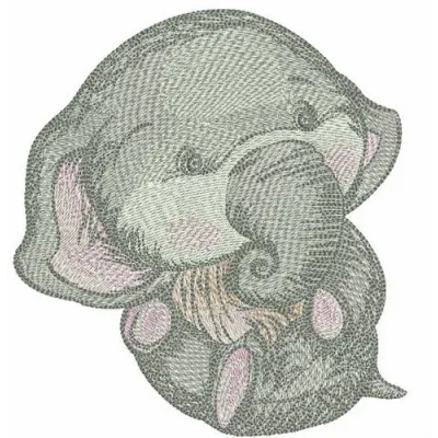 Newborn elephant embroidery design showcasing a cute stitched motif for baby onesies and blankets.