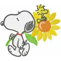 Snoopy with sunflower embroidery design featuring a playful Snoopy surrounded by vibrant sunflowers.