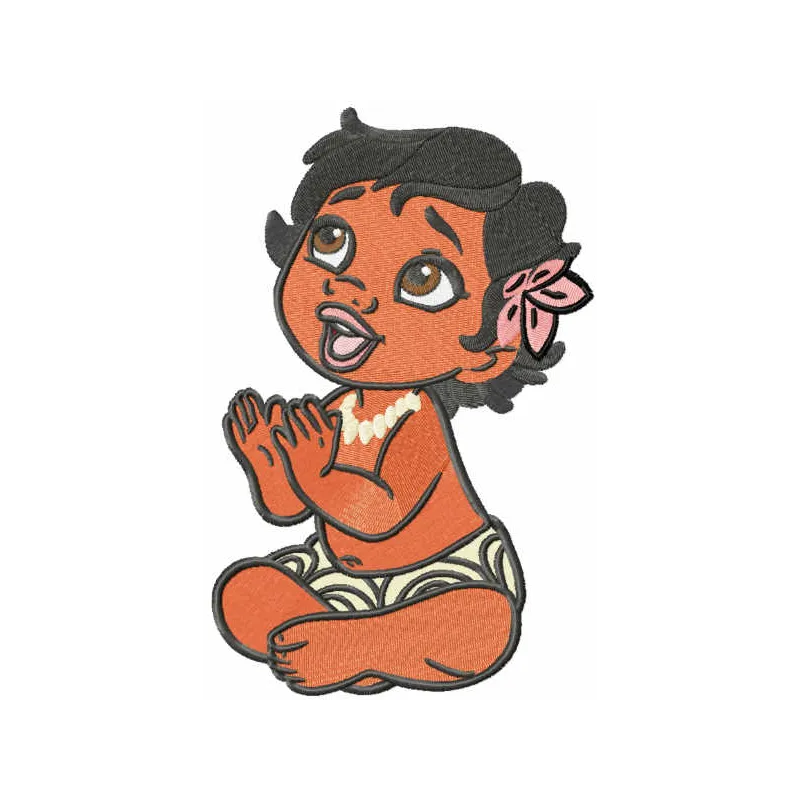 Adorable Baby Moana embroidery design featuring the beloved character, perfect for stitching on baby onesies or blankets.