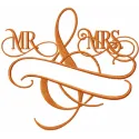 Mr and Mrs monogram embroidery design showcasing elegant stitching patterns for personalized gifts and decor.
