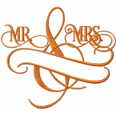 Mr and Mrs monogram embroidery design showcasing elegant stitching patterns for personalized gifts and decor.