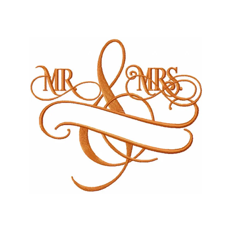 Mr and Mrs monogram embroidery design showcasing elegant stitching patterns for personalized gifts and decor.