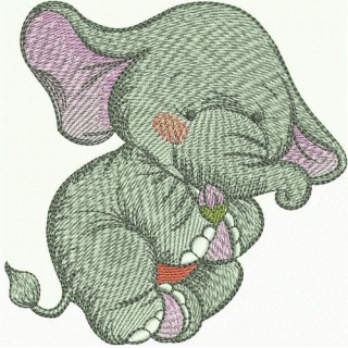 Elephant with tine flower bud embroidery design - Embroidery Design