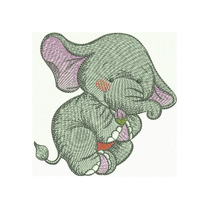 Elephant with tine flower bud embroidery design - Embroidery Design