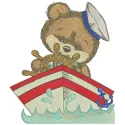 Teddy bear captain embroidery design showcasing a charming bear in a captain's hat, perfect for various stitched projects.
