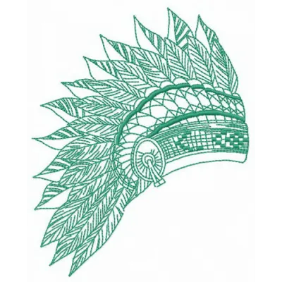 Feathered headdress embroidery design showcasing intricate details, perfect for decorating apparel or accessories.