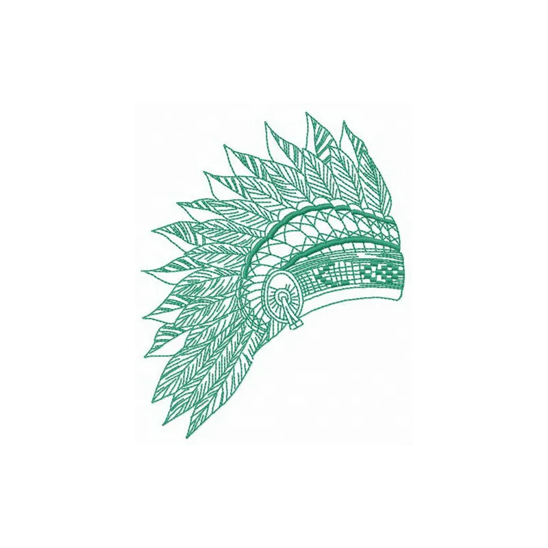 Feathered headdress embroidery design showcasing intricate details, perfect for decorating apparel or accessories.
