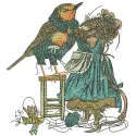 Mouse modist embroidery design featuring a whimsical bird motif, ideal for embellishing various fabric items.