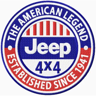 Jeep 4 x 4 logo embroidery design showcasing a detailed stitched motif for auto enthusiasts.