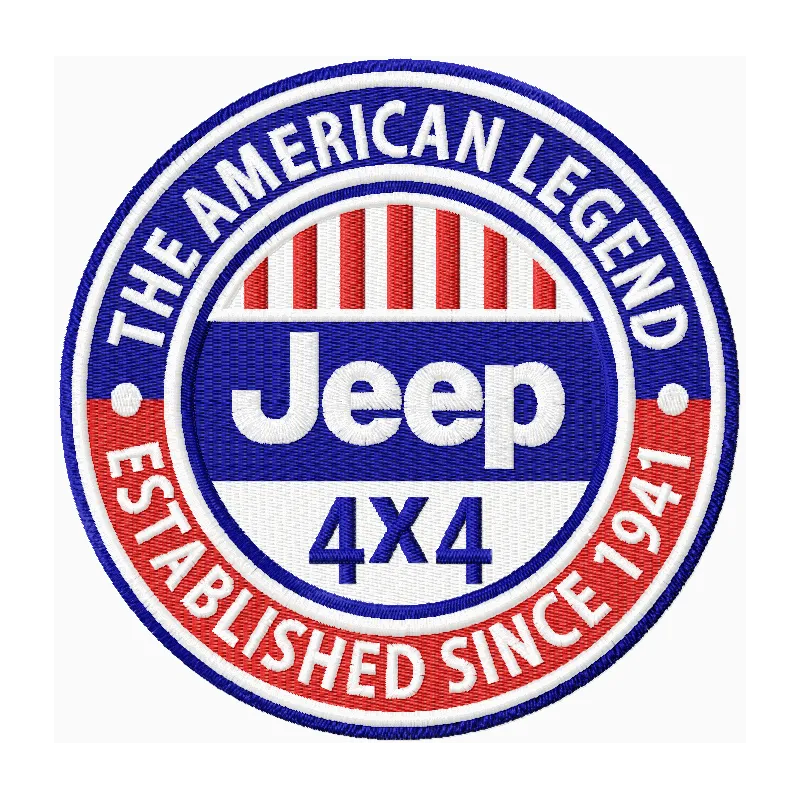 Jeep 4 x 4 logo embroidery design showcasing a detailed stitched motif for auto enthusiasts.