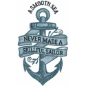 Embroidery design featuring the quote 'A smooth sea never made a skillful sailor' in a nautical theme