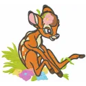 Among the flowers embroidery design featuring a charming Bambi motif, ideal for various fabric projects.