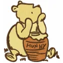 Classic Oooh with honey pot embroidery design featuring Winnie Pooh, perfect for stitching on t-shirts or baby onesies.