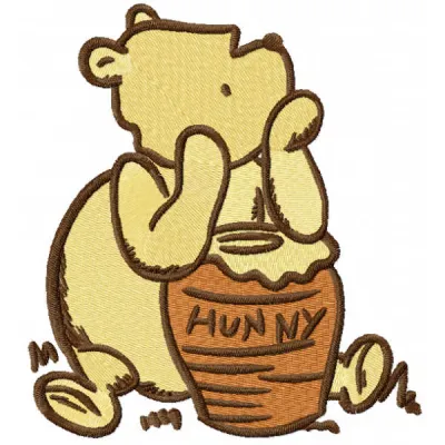 Classic Oooh with honey pot embroidery design featuring Winnie Pooh, perfect for stitching on t-shirts or baby onesies.