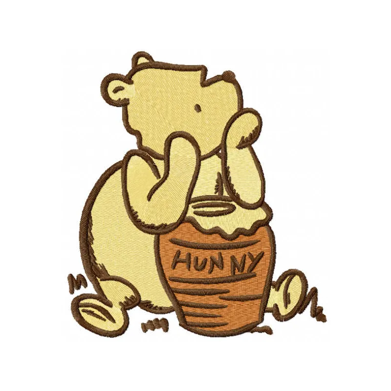 Classic Oooh with honey pot embroidery design featuring Winnie Pooh, perfect for stitching on t-shirts or baby onesies.