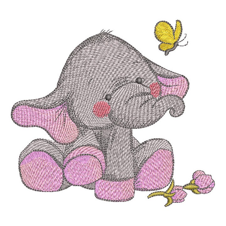 Elephant's touching acquaintance with butterfly embroidery design - Embroidery Design