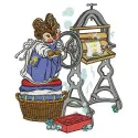 Laundress embroidery design featuring charming mice, ideal for embellishing towels and aprons.