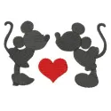 First kiss embroidery design featuring Mickey Mouse, showcasing a charming stitched motif for creative projects.