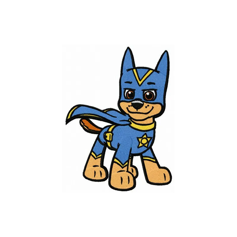 Preview of Paw Patrol Super Chase embroidery design featuring a playful dog character, ideal for kids' apparel.