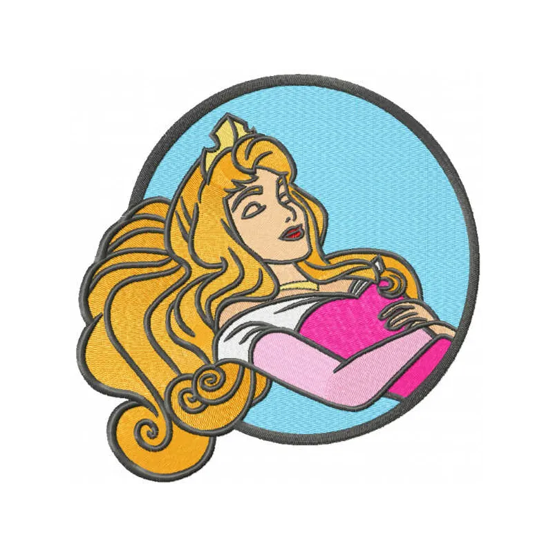 Layered Aurora embroidery design showcasing Sleeping Beauty theme, perfect for enchanting t-shirts and pillows.