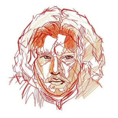 Jon Snow fast sketch embroidery design from Game Of Thrones, showcasing intricate stitching patterns for creative projects.