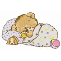 Good night little bear embroidery design featuring a cute teddy bear, perfect for baby onesies and blankets.