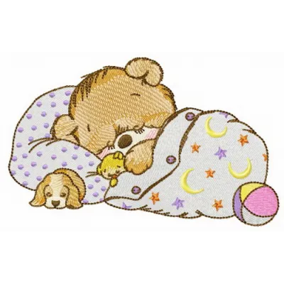 Good night little bear embroidery design featuring a cute teddy bear, perfect for baby onesies and blankets.