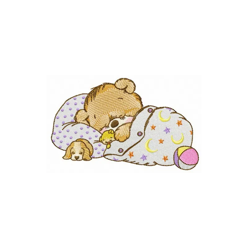 Good night little bear embroidery design featuring a cute teddy bear, perfect for baby onesies and blankets.