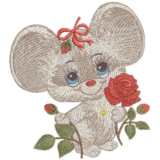 Mouse with red rose embroidery design - Embroidery Design