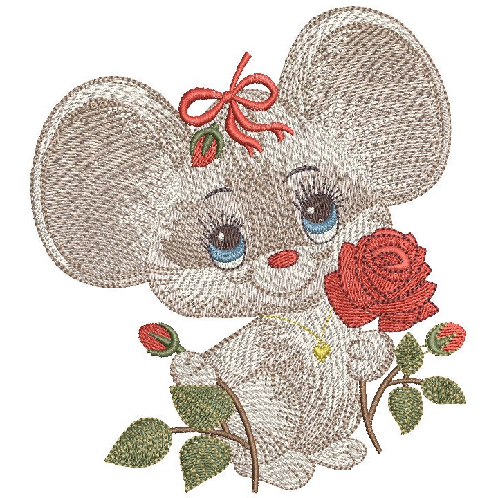 Mouse with red rose embroidery design - Embroidery Design