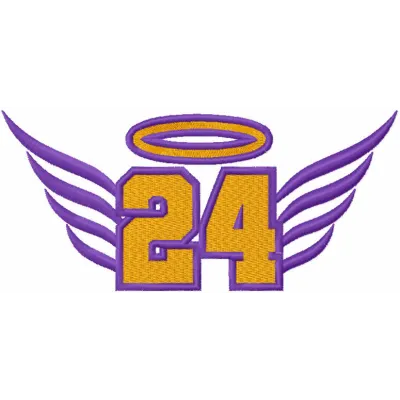 Kobe Bryant Angel Wings embroidery design showcasing intricate stitch patterns, ideal for Lakers-themed projects.