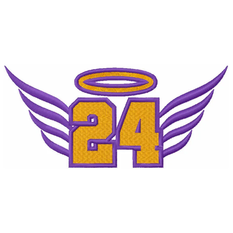 Kobe Bryant Angel Wings embroidery design showcasing intricate stitch patterns, ideal for Lakers-themed projects.